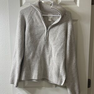 H&M Light Gray Ribbed Half-Zip Sweater